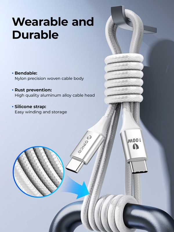 ORICO καλώδιο USB-C CDX-100CC, 100W, 480Mbps, 1m, λευκό CDX-100CC-WH-BP