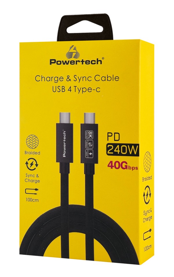 POWERTECH καλώδιο USB-C PTR-0165, USB4, 240W, 40Gbps, 8K/60Hz, 1m, μαύρο PTR-0165