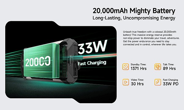 ULEFONE smartphone RugKing 5 Pro, 6.78, 8/256GB, 20000mAh, IP68/IP69K/MIL-STD-810H, μαύρο RUGKING5PRO