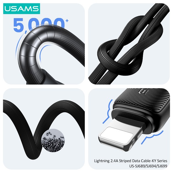 USAMS καλώδιο Lightning σε USB US-SJ694, 2.4A, 480Mbps, 2m, μαύρο SJ694USB01