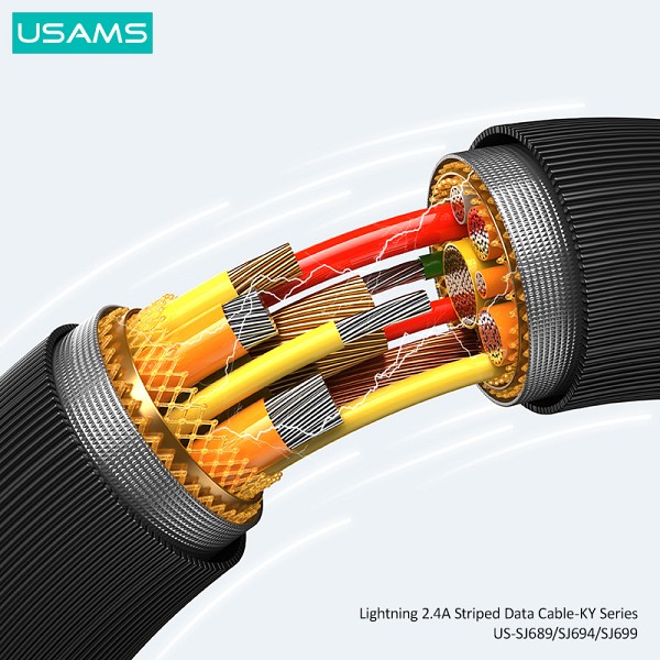 USAMS καλώδιο Lightning σε USB US-SJ694, 2.4A, 480Mbps, 2m, μαύρο SJ694USB01