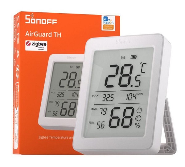 SONOFF smart θερμόμετρο & υγρασιόμετρο AirGuard TH, έως 60°C, ZigBee 3.0 & Bluetooth, λευκό SNZB-02DR2
