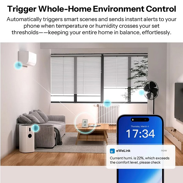SONOFF smart θερμόμετρο & υγρασιόμετρο AirGuard TH, έως 60°C, ZigBee 3.0 & Bluetooth, λευκό SNZB-02DR2