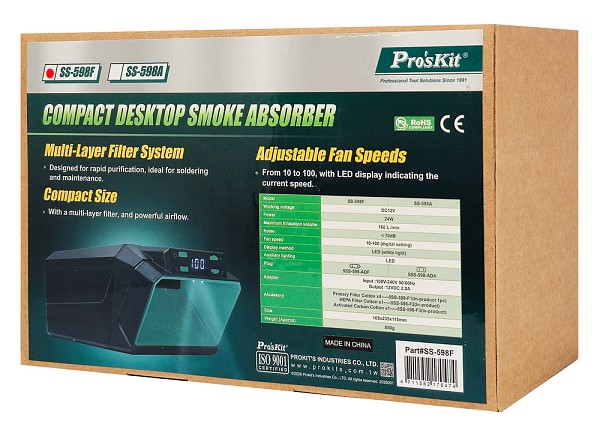 PROSKIT σταθμός απορρόφησης καπνού SS-598F, 24W, 160L/min, με φίλτρο HEPA & άνθρακα SS-598F