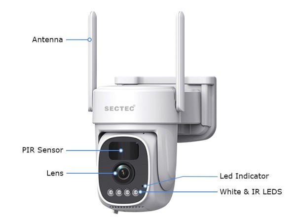 SECTEC σύστημα παρακολούθησης 4x smart ηλιακών καμερών ST-WRK04-EU με hub, 3MP, WiFi, SD, PTZ, IP66 ST-WRK04-EU