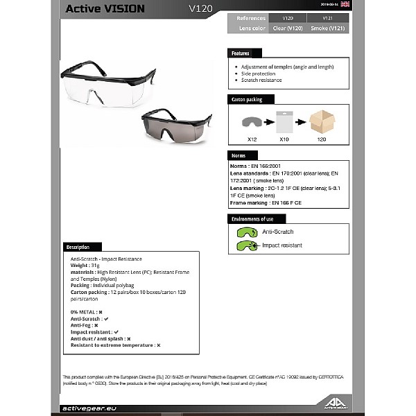 Γυαλιά Εργασίας VISION για Προστασία με Μαύρους Φακούς V121