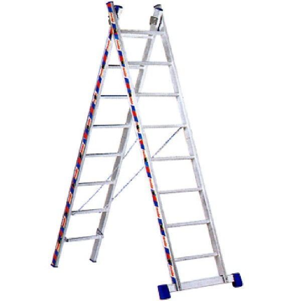 Σκάλα επαγγελματική αλουμινίου διπλή - 2*08 σκαλιά ύψος Α/Β: 2,25m/3,50m.