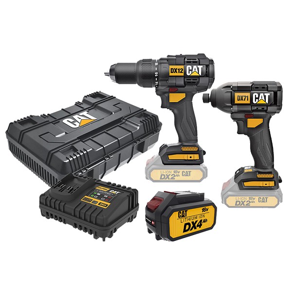 CAT Combo-04 Δραπανοκατσάβιδο κρουστικό DX12B + κατσαβίδι παλμικό DX71B + κασετίνα + δώρο μπαταρία 4.0Ah + δώρο φορτιστής DXC4