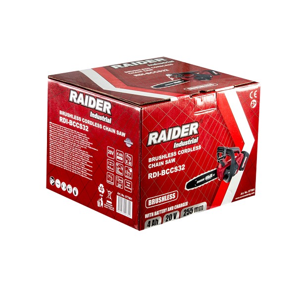 RAIDER Αλυσοπρίονο κλαδευτικό μπαταρίας 1x4Ah 20V 2,95kg με λάμα 25,5cm RDI-BCCS32 077001