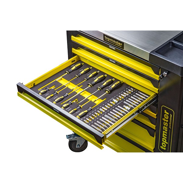TOP MASTER Τροχήλατος μεταλλικός εργαλειοφόρος 182τεμ. με 7 συρτάρια Π80xΒ48xΥ87εκ. 455555