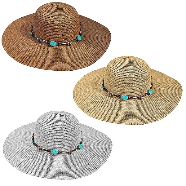 Καπέλο Ψαθόχαρτο με Μπλε Πετράδια ø42cm SummerTiempo 623163