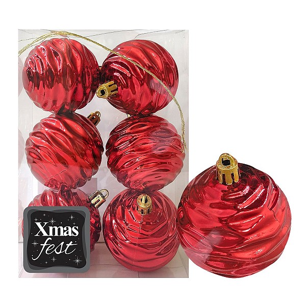 Μπάλες Σμιλεμένες Κόκκινες πακ=6τεμ φ8 ø8cm Xmasfest 1133580