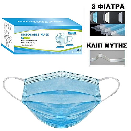 ΜΑΣΚΕΣ ΠΡΟΣΩΠΟΥ ΜΙΑΣ ΧΡΗΣΗΣ 50ΤΕΜ 175x95mm