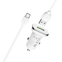 Borofone Car charger BZ12A Lasting Power - USB - QC 3.0 18W 3A with USB to Type C cable white