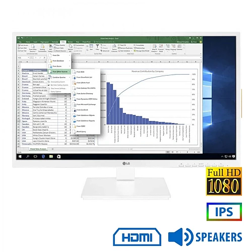 Used (A-) Monitor 24BK550Y-W IPS LED/LG/24"FHD/1920x1080/Wide/White/w/Speakers/A-/D-SUB & DVI-D