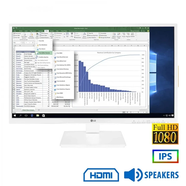 Used (A-) Monitor 24BK550Y-W IPS LED/LG/24FHD/1920x1080/Wide/White/w/Speakers/A-/D-SUB & DVI-D