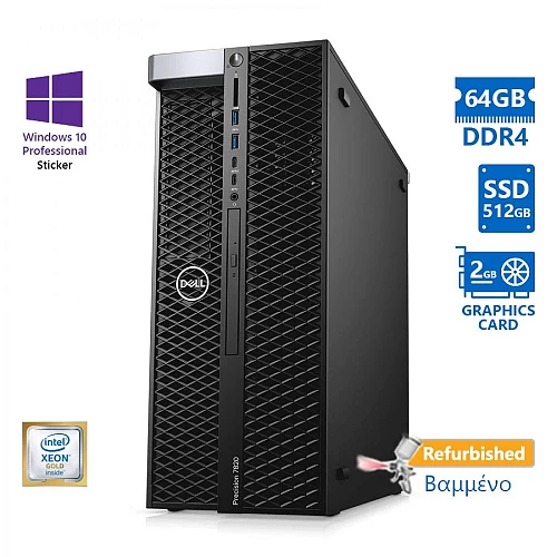 Dell Precision 7820 Tower Xeon Gold 6134(8-Cores)/64GB DDR4/512GB SSD/ATI 2GB/DVD/10P A+ Works