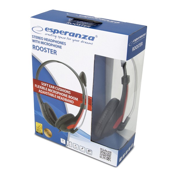 ESPERANZA STEREO HEADPHONES WITH MICROPHONE ROOSTER RED