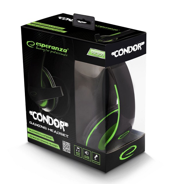 ESPERANZA STEREO HEADPHONES WITH MICROPHONE FOR GAMERS CONDOR GREEN
