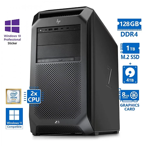 HP Z8 G4 Tower Xeon 2xGold 6134(8-Cores)/128GB DDR4/1TB Μ.2 SSD & 4TB/Nvidia 8GB/No ODD/10P GradeA
