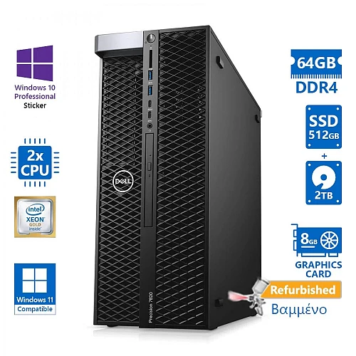 Dell Precision 7820 Tower Xeon 2xGold 6136(12-Cores)/64GB DDR4/512GB SSD & 2TB/Nvidia 8GB/DVD/10P