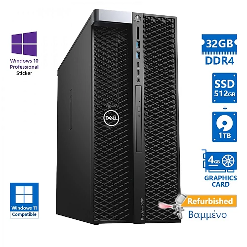 Dell Precision 5820 Tower i9-9900X/32GB DDR4/512GB SSD & 1TB/Nvidia 4GB/No ODD/10P Grade A+ Workst