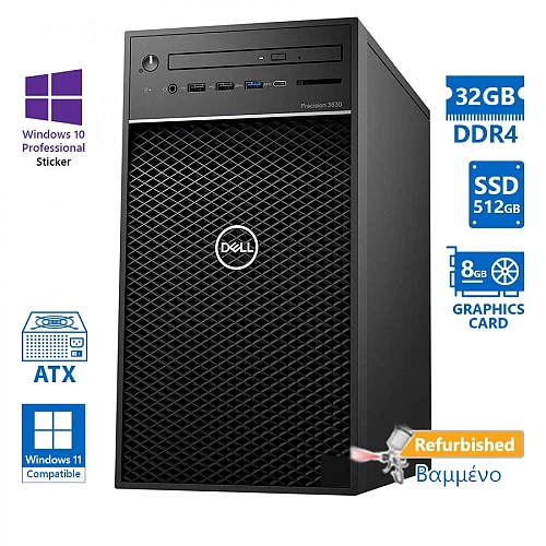 Dell Precision 3630 Tower Xeon E-2124(4-Cores)/32GB DDR4/512GB SSD/ATI 8GB/No ODD/10P Grd A+ Works