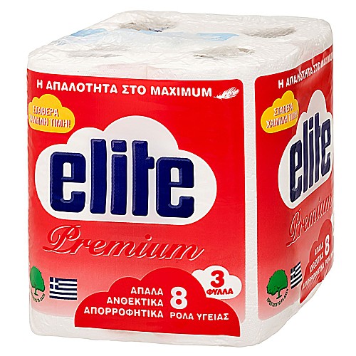 ΧΑΡΤΙ ΥΓΕΙΑΣ PREMIUM ELITE ΠΑΚΕΤΟ 8 ΡΟΛΛΑ 75gr 3ΦΥΛ