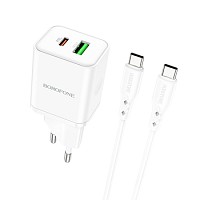 Borofone Wall charger BN7 - USB + Type C - QC 3.0 PD 20W with Type C to Type C cable white
