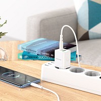 Borofone Wall charger BN7 - USB + Type C - QC 3.0 PD 20W with Type C to Type C cable white