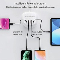 Travel charger T3P+ - 2xType C + 2xUSB - QC + PD 40W white