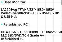 HP 400 G6/i3-9100/8GB DDR4/256GB SSD M2/WIN10H - MON HP 22 LA2205WG 1680x1050 DSUB DVD-D