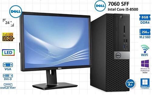 PC Set Dell 7060/i5-8500/8GB DDR4/256GB SSD/Wifi/WIN10PRO with MONITOR DELL24" VGA DVI-D DISP