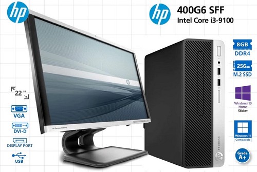 HP 400 G6/i3-9100/8GB DDR4/256GB SSD M2/WIN10H - MON HP 22" LA2205WG 1680x1050 DSUB DVD-D