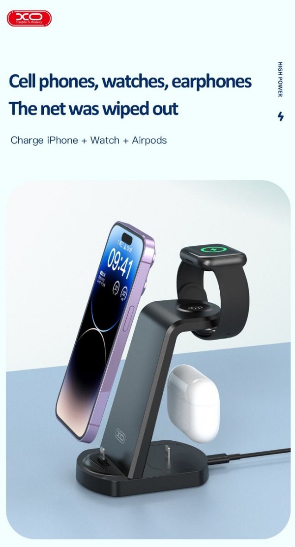 WX035 3-in-1 Multi-function Wireless Charging Black