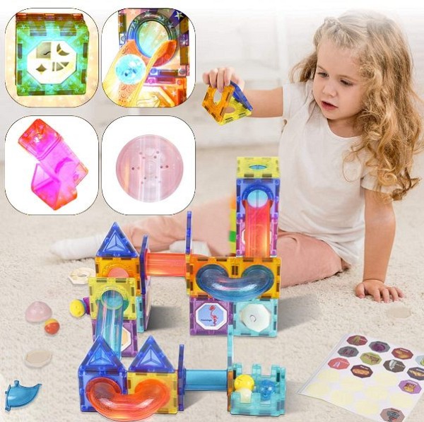 Φωτεινά μαγνητικά τουβλάκια κατασκευών 75 τμχ