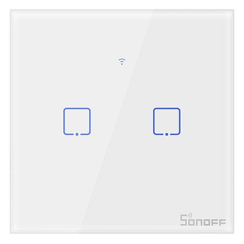 Sonoff T0EU2C-TX Χωνευτός Διακόπτης Τοίχου Wi-Fi για Έλεγχο Φωτισμού με Πλαίσιο και Δύο Πλήκτρα Αφής Φωτιζόμενος Λευκός (IM190314010) (SONIM190314010)