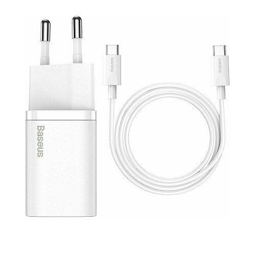 Baseus Φορτιστής με Θύρα USB-C και Καλώδιο USB-C 25W Λευκός (Super Si) (TZCCSUP-L02) (BASTZCCSUPL02)