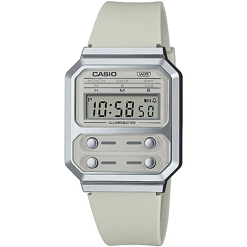 Casio Vintage Edgy Ρολόι Χρονογράφος Μπαταρίας με Μπεζ Καουτσούκ Λουράκι (A100WEF-8AEF) (CASA100WEF8AEF)