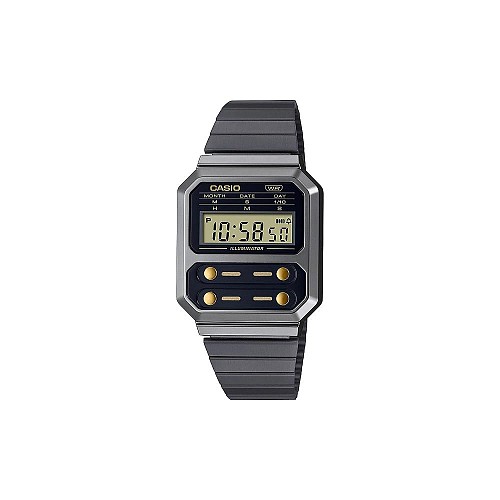Casio Vintage Edgy Ρολόι Χρονογράφος Μπαταρίας με Μαύρο Μεταλλικό Μπρασελέ (A100WEGG-1A2EF) (CASA100WEGG1A2EF)