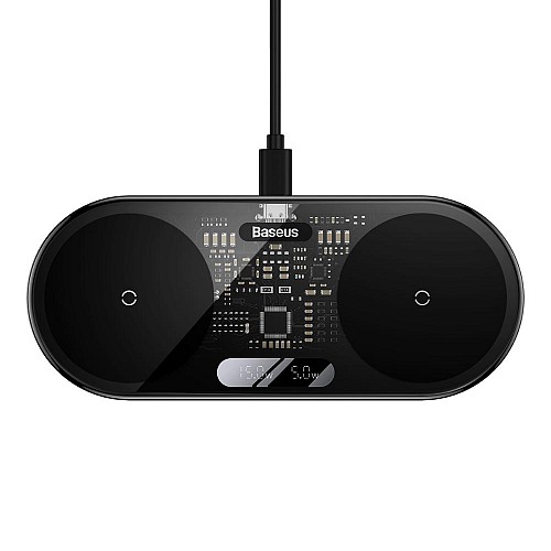 Baseus Dual Qi Wireless Charger Digital Led Display, 20w (WXSX010101) (BASWXSX010101)