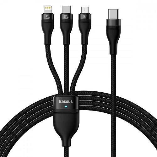 Baseus Καλώδιο USB 3σε1 Flash Series 2 USB-C/MicroUSB/Lightning 100W 1.5m Μαύρο (CASS030201) (BASCASS030201)