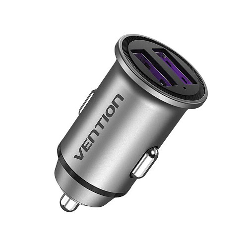 VENTION 2-Port USB (A+A) Car Charger (30W/30W) Gray Mini Style Aluminium Alloy Type (FFEH0) (VENFFEH0)