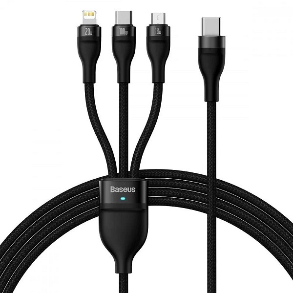 Baseus Καλώδιο USB 3σε1 Flash Series 2 USB-C/MicroUSB/Lightning 100W 1.5m Μαύρο (CASS030201) (BASCASS030201)