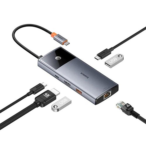 Baseus Docking Station 6σε1 Metal Gleam II Series USB-C σε 2xUSB 3.0 +USB-C + HDMI + USB-C PD + Ethernet RJ45 Γκρι (B00061802813-00) (BASB00061802813-00)