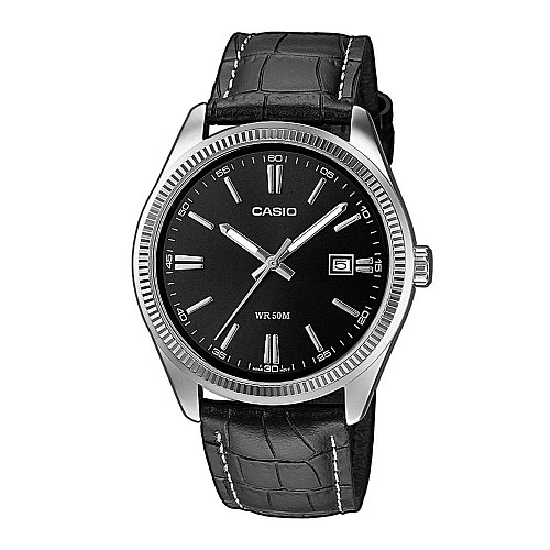 Casio Ρολόι Μπαταρίας με Μαύρο Δερμάτινο Λουράκι (MTP-1302PL-1AVEF) (CASMTP-1302PL-1AVEF)
