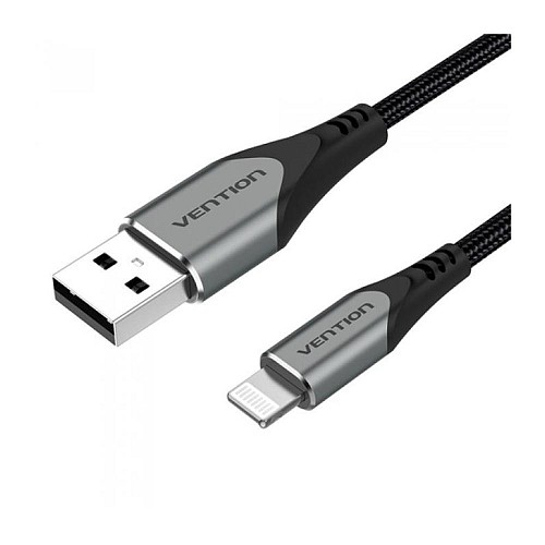 VENTION Nylon Braided USB 2.0 A to Lightning 2.4A Cable 2M Gray Aluminum Alloy Type MFi-Certified (LABHH) (VENLABHH)