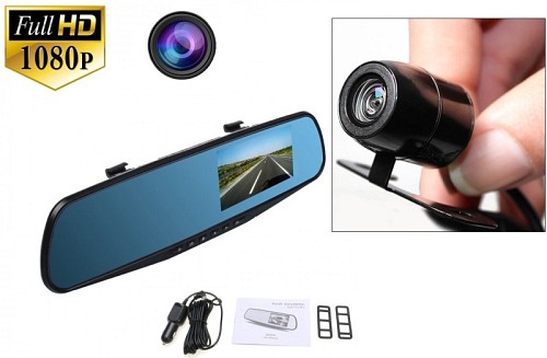 Κάμερα καθρέπτης αυτοκινήτου 3.2'' FHD DVR καταγραφικό πορείας + ευρυγώνια κάμερα οπισθοπορείας 120° 0317 OEM