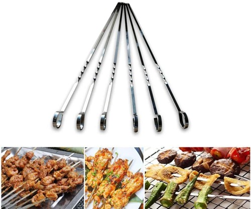 BBQ sticks μεταλλικά πλακέ σετ 6 τεμαχίων 35cm 4427 OEM