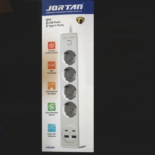 Πολύπριζο 4 θέσεων, 2 θύρες USB , 2 θύρες  Type-C λευκό OG2204 Jortan OEM